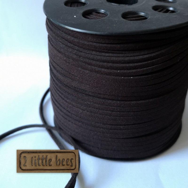 Flat Faux Suede Leather String. Very dark brown - 2 little bees