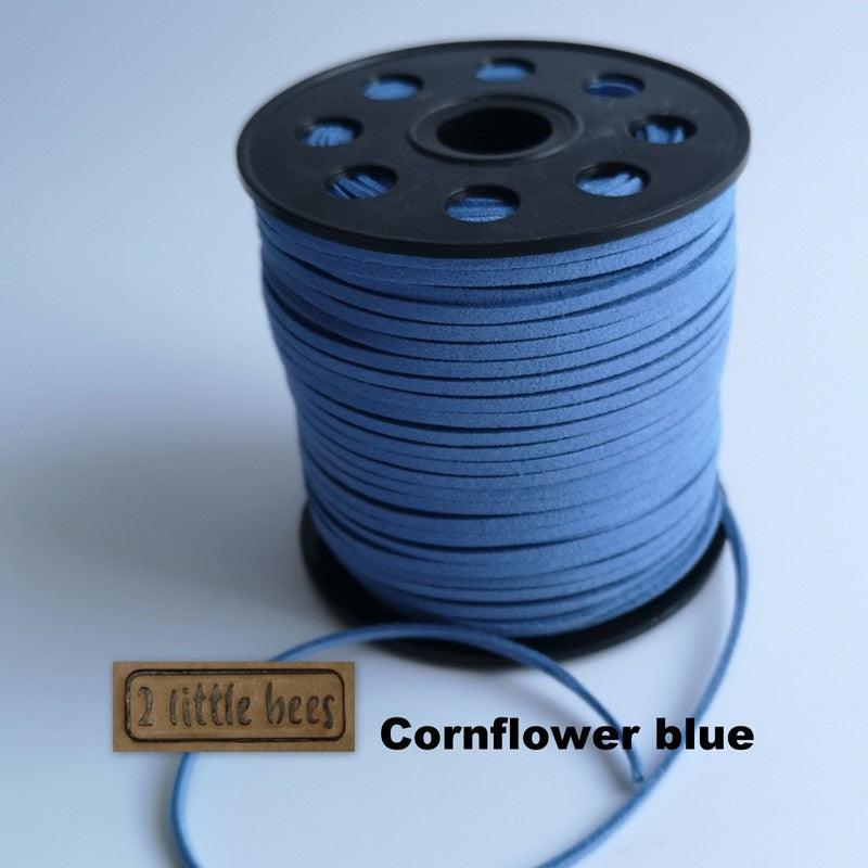 Flat Faux Suede Leather String. Cornflower blue - 2 little bees