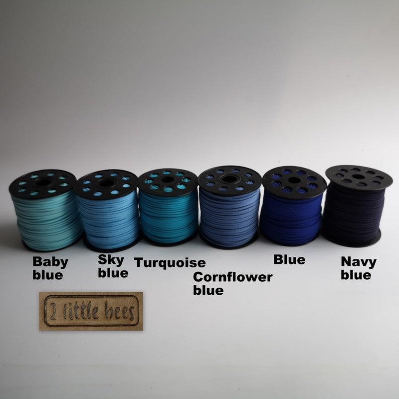 Flat Faux Suede Leather String. Baby blue - 2 little bees