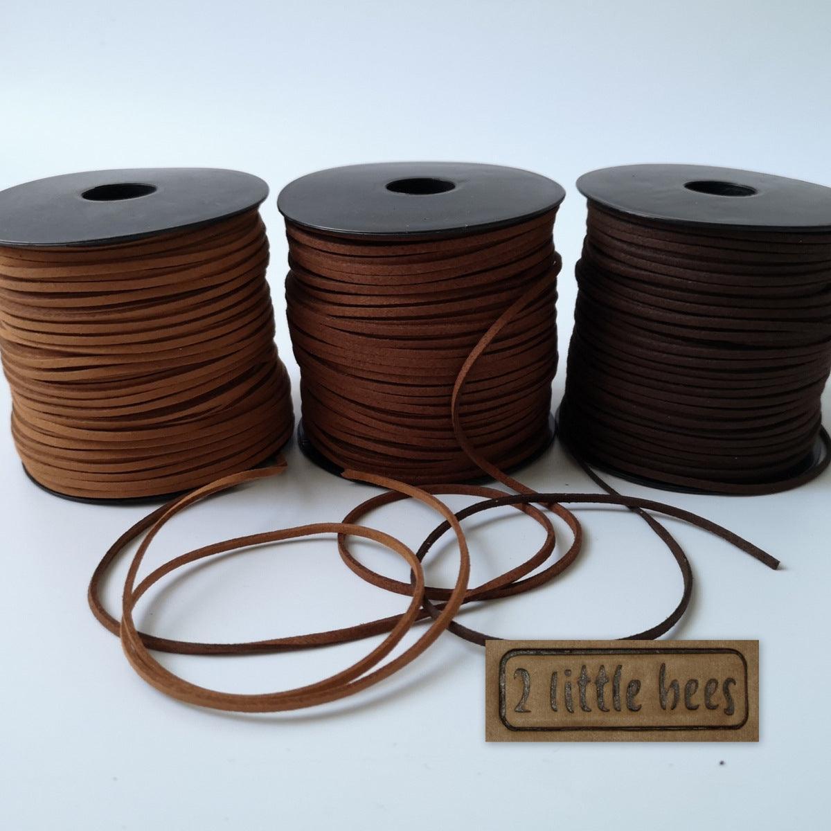 Flat Faux Suede Leather String. Brown - 2 little bees
