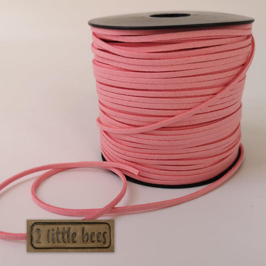 Flat Faux Suede Leather String. Pink - 2 little bees