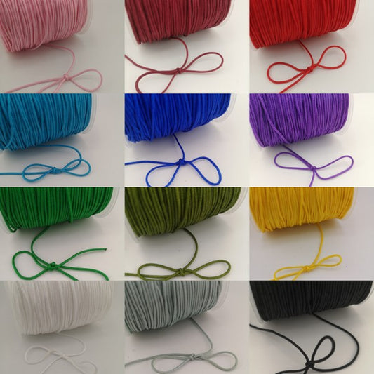 Collage of colorful 1.5mm nylon  thread spools tied in a bow on a white background
