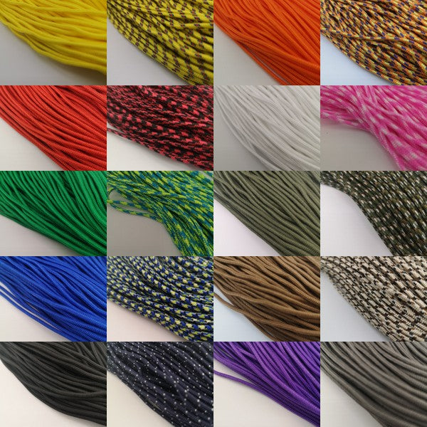 Grid of colorful braided cords in various patterns and colors on a white background. Order now from 2 little bees
