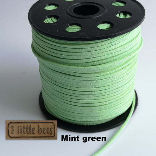 Flat Faux Suede Leather String. Mint green - 2 little bees