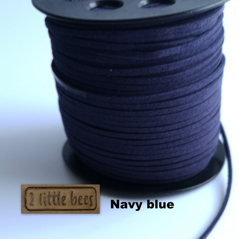 Flat Faux Suede Leather String. Navy blue - 2 little bees