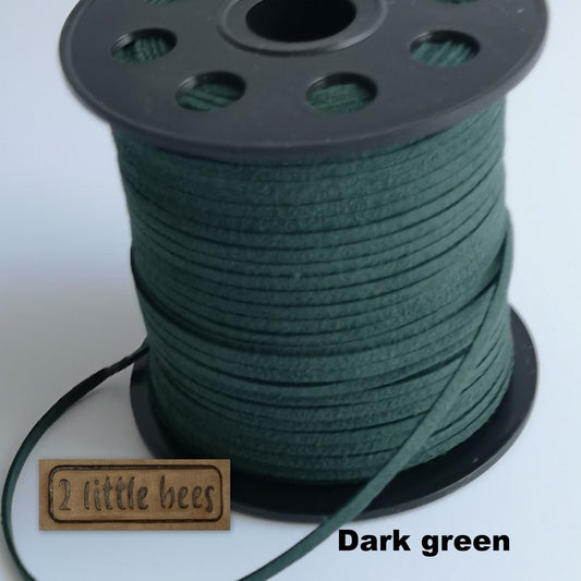 Flat Faux Suede Leather String. Dark green - 2 little bees