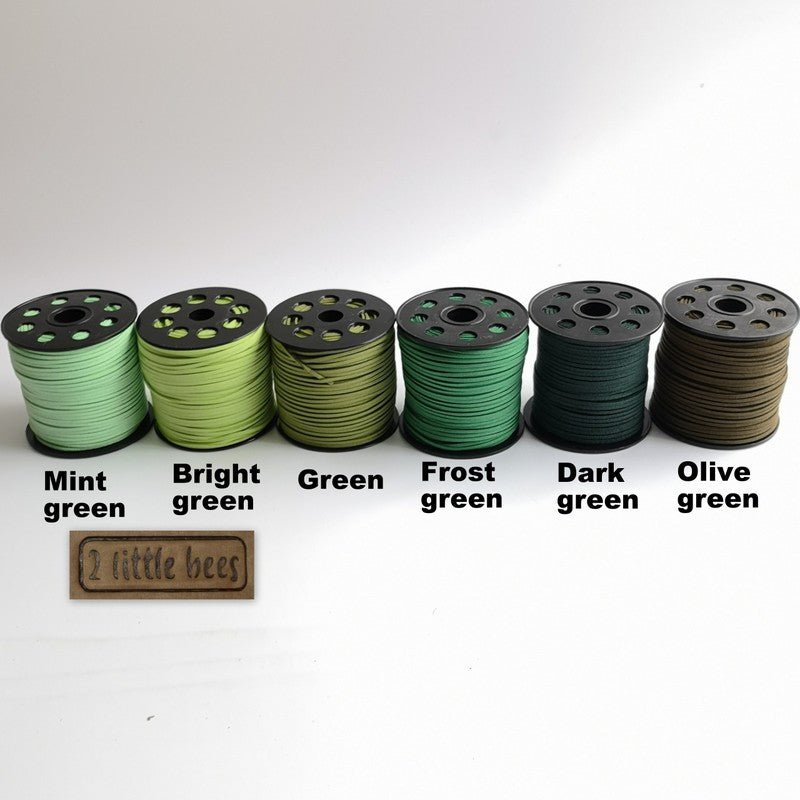 Flat Faux Suede Leather String. Frost green - 2 little bees