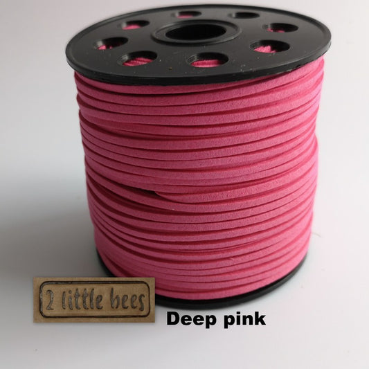 Flat Faux Suede Leather String. Deep pink - 2 little bees