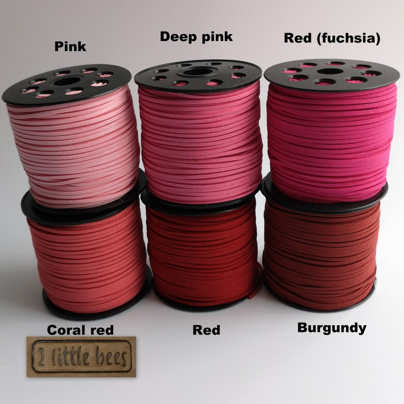 Flat Faux Suede Leather String. Deep pink - 2 little bees