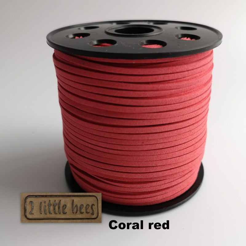 Flat Faux Suede Leather String. Coral Red - 2 little bees