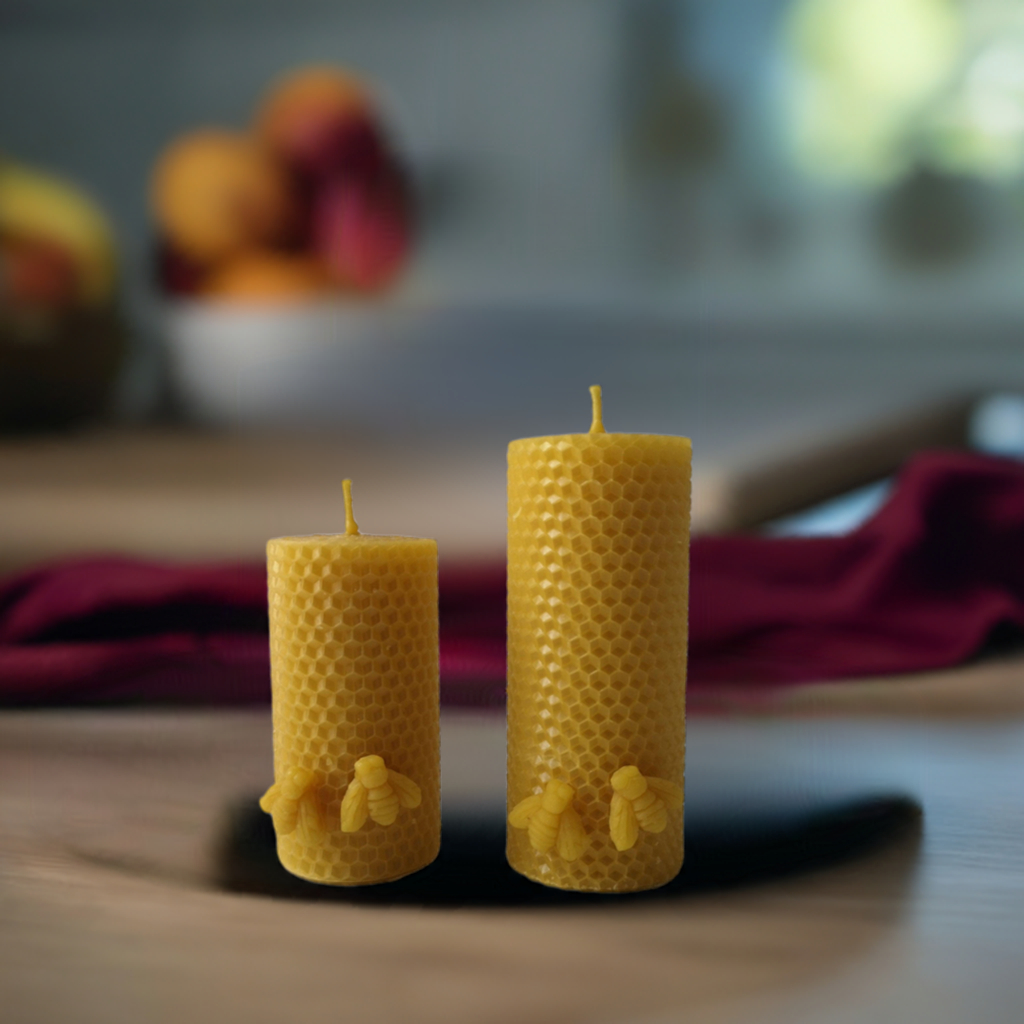 10cm +13cm Large Beeswax Candles by 2 little bees