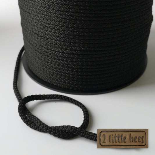 3mm or 5 mm  strong  knitted black cord rope