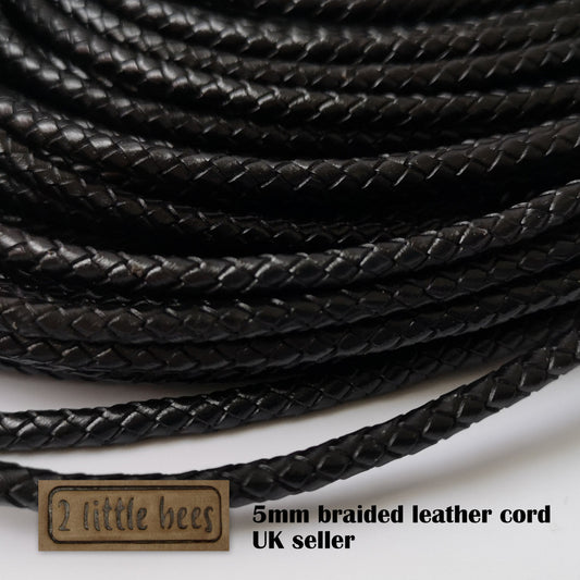 Braided leather cord black craft