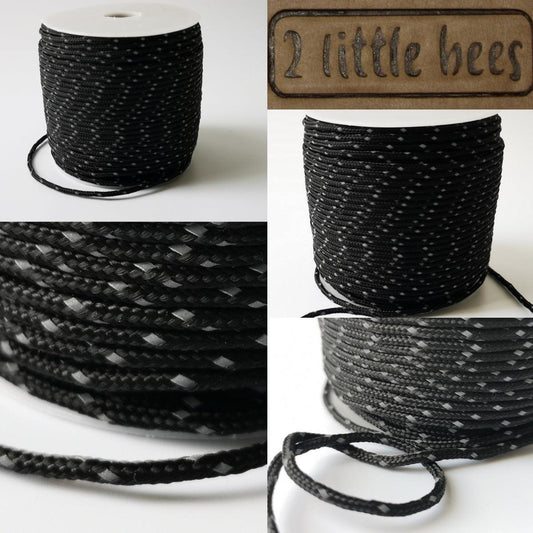 2mm black strong paracord rope with reflective lines