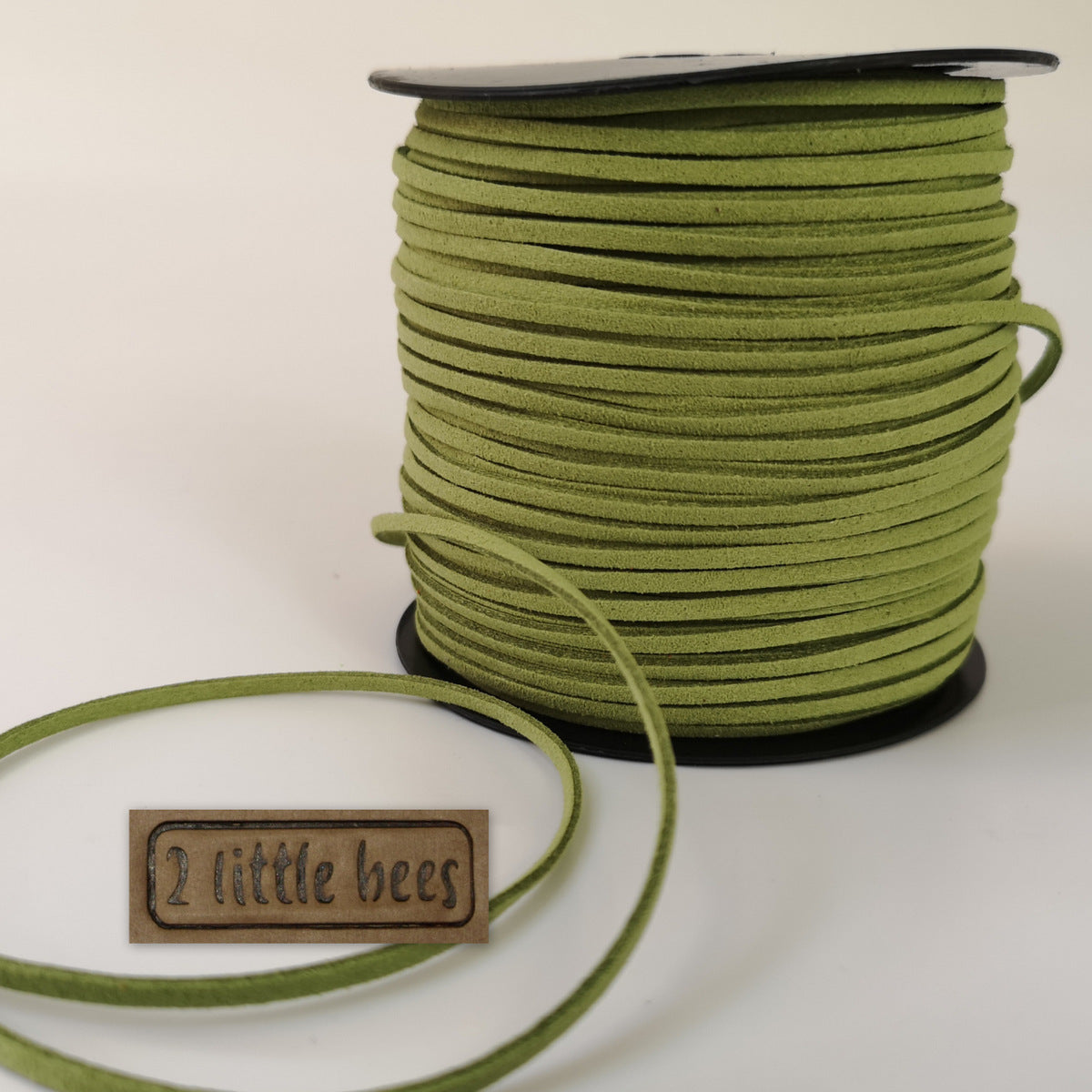 Flat Faux Suede Leather String. Green - 2 little bees