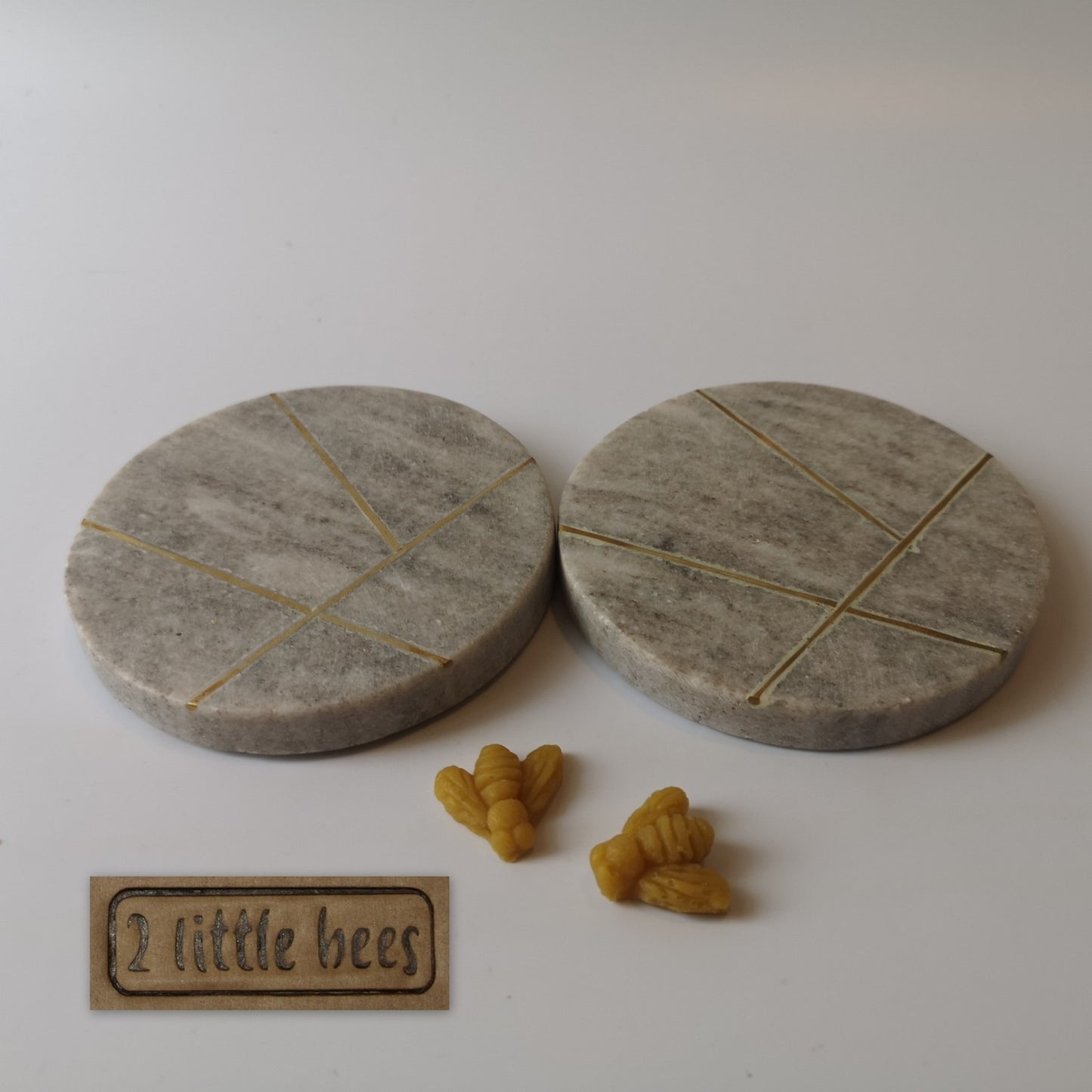 Gift set. 2 x Beeswax candles. Stone holders. Chocolate. Gift box. - 2 little bees