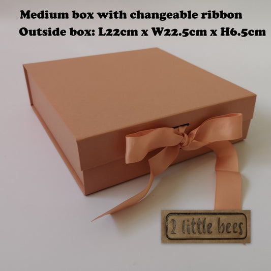 Rose gold magnetic gift box with ribbon. Medium - 2 little bees