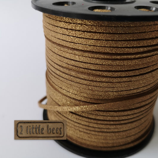 Glitter Flat Suede Leather String. Gold - 2 little bees