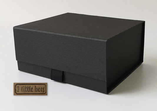 Black magnetic gift box. Medium size box. 2 little bees