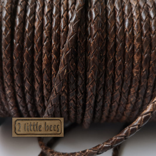 3mm braided leather cord antique brown